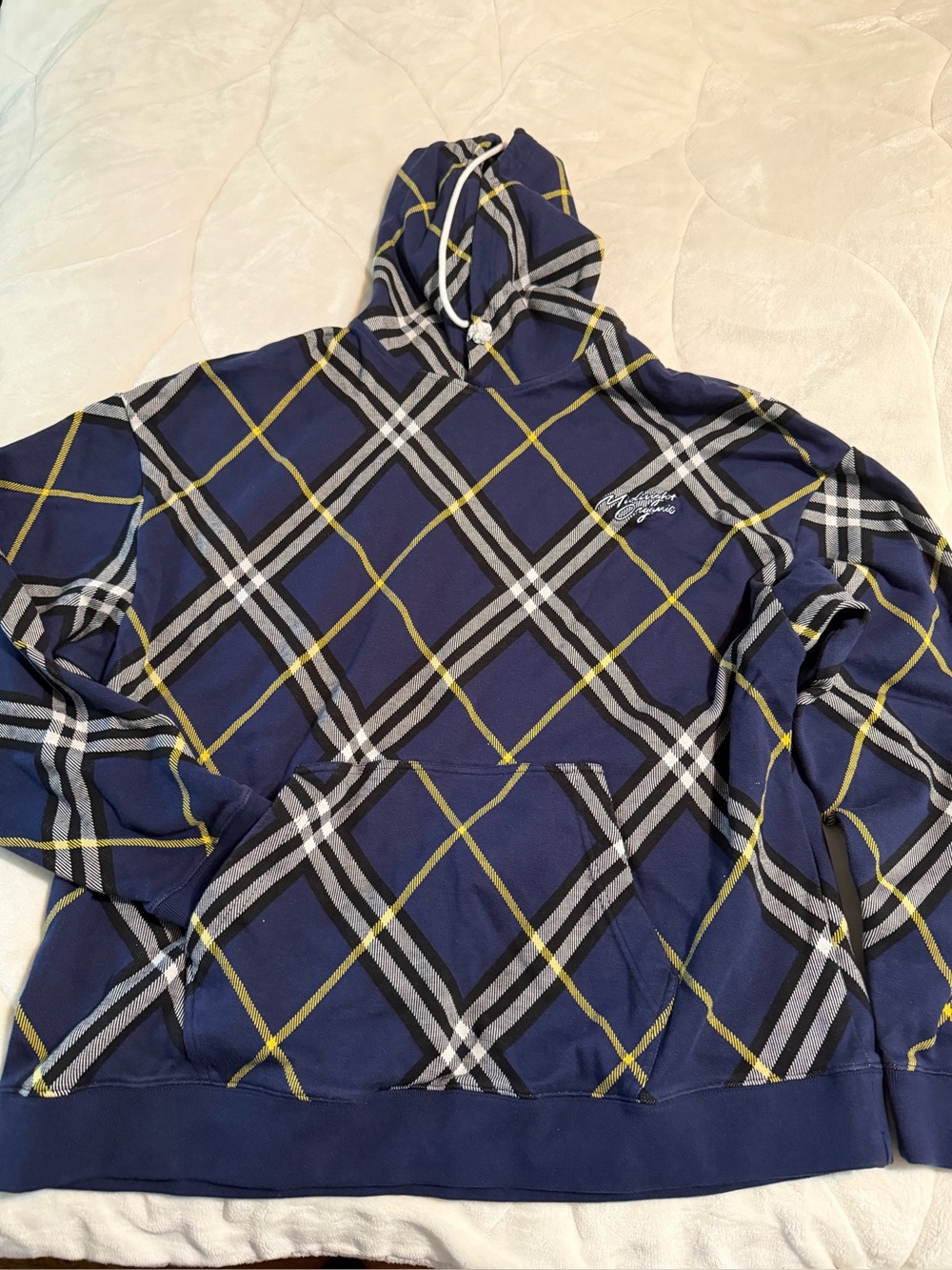 Midnight Organic Men's Navy Plaid Hoodie Sweater with Yellow Accent 3x